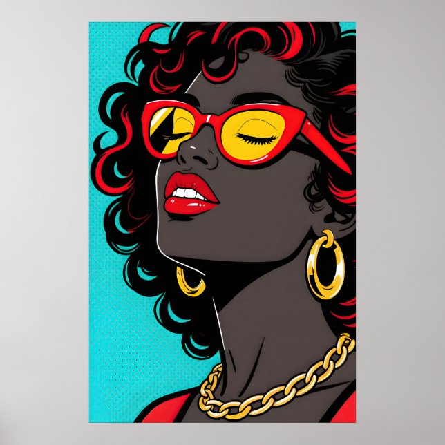 Affiche Pop Art Fille aux Lèvres Rouges (Devant)