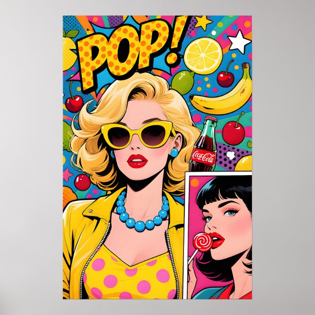 Affiche Pop Art Fille aux Lunettes Jaunes (Devant)