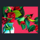 Affiche Pop Art fleurs originale aquarelle fleurs rouge<br><div class="desc">Une affiche d'inspiration pop art avec un joli design floral d'une aquarelle originale peinture de fleurs de camélia rouge avec feuillage vert de l'artiste Sacha Grossel. Ces fleurs sont colorées, vibrantes et lumineuses et ce design botanique coloré d'art floral aurait l'air beau dans n'importe quel environnement. Un morceau d'art original...</div>