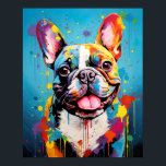 Affiche Pop Art French<br><div class="desc">Apportez un éclat de joie et de couleur à votre espace avec ce portrait vibrant et peint d'un Bulldog français. Cette pièce accrocheuse transforme un compagnon de canine bien-aimé en chef-d'oeuvre d'art moderne. Des éclaboussures de teintes vives dansent à travers la toile, donnant vie à la personnalité ludique du Français....</div>