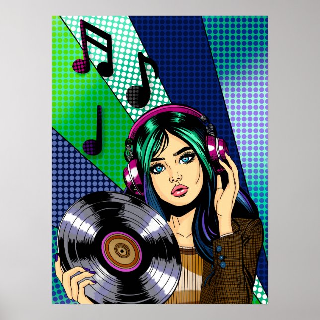 Affiche Pop Art Girl with Record (Devant)