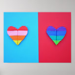 Affiche Pop Art Love Twin Rainbow Hearts<br><div class="desc">Pop Art Love Twin Rainbow Hearts est un romantique fun pop art moderne bas relief collage abstrait dans des couleurs vibrantes de bonbons néon fête. Il s'est inspiré d'une romance profondément aimante. L'oeuvre d'origine de ce design a été réalisée à l'aide d'argile de modélisation multicolore sur un arrière - plan...</div>