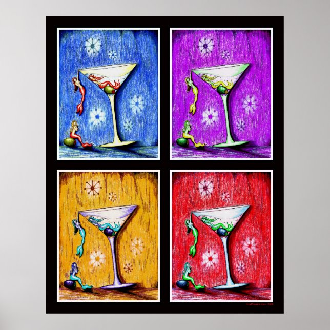 Affiche Pop Art Mermaid Martinis (Devant)