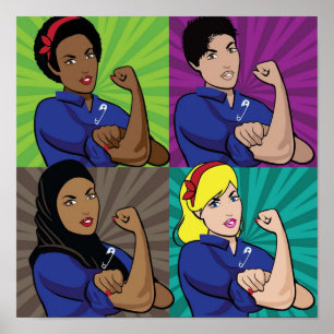 Affiche Pop art multiculturel Rosie les Riveters wearin