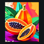 Affiche Pop Art Papaya découpé<br><div class="desc">Illustration d'une papaye découpée en tranches avec des feuilles tropicaux,  parfaite pour le style estival (Ce Design Made With AI). Commandez dès aujourd'hui et offrez-vous la joie du shopping !</div>