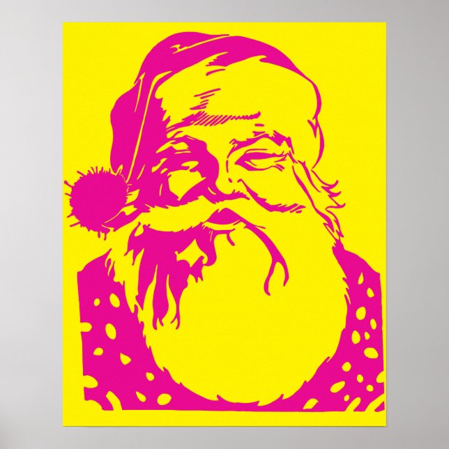 Affiche Pop art Père Noël jaune rose (Devant)