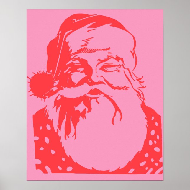 Affiche Pop art Père Noël rose rouge (Devant)