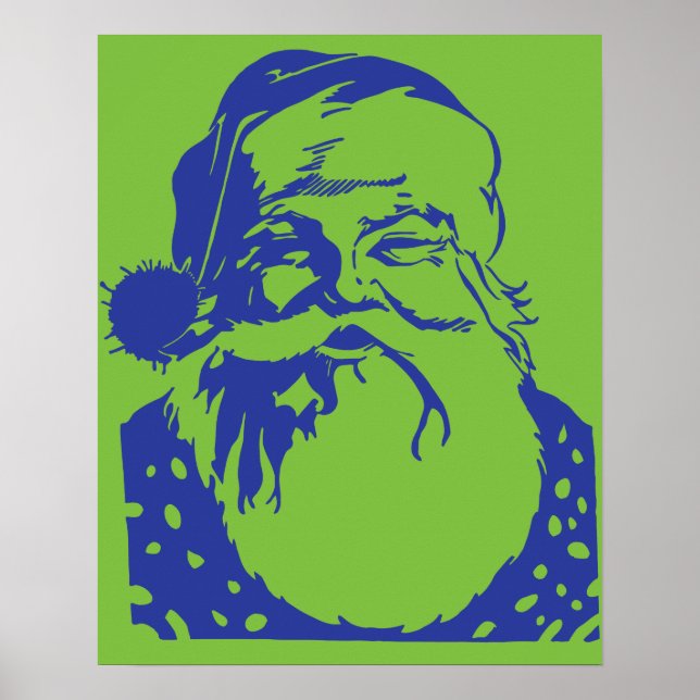Affiche Pop art Père Noël vert bleu (Devant)