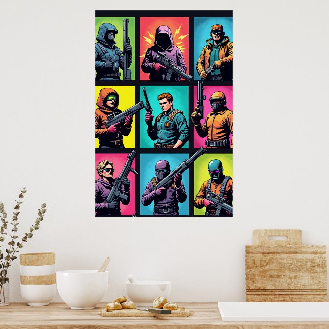 Affiche Pop Art Pixel Legends – Grille de Bande De (Cuisine)
