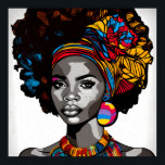 Affiche Pop Art Portrait d'une fille africaine des années<br><div class="desc">"Vivez l'essence de la culture des années 80 avec ce Portrait audacieux et vibrant de Pop Art. Cette oeuvre d'art unique saisit la mode iconique et le style personnel de l'époque, avec des touches audacieuses et des couleurs vives qui en font un complément incontournable à toute collection d'art pop. Ne...</div>