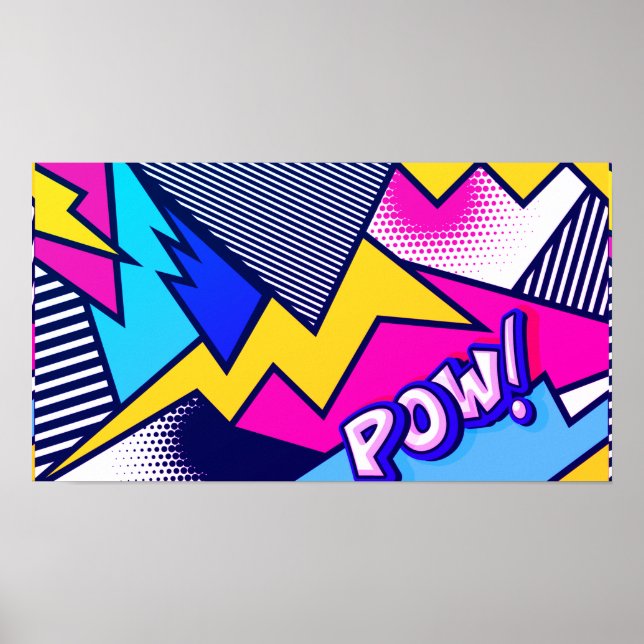 Affiche Pop art pow ! Pattern à Magenta, Blue et Black (Devant)