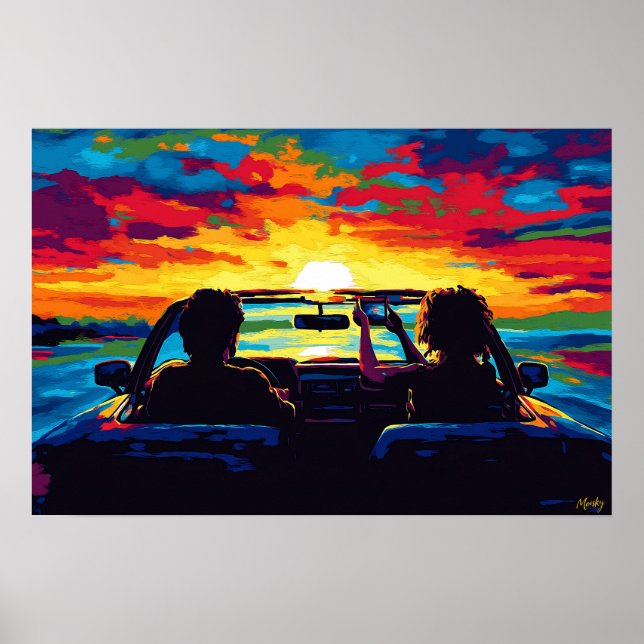 Affiche Pop Art Road Trip Sunset Wall Art – Aventure (Devant)