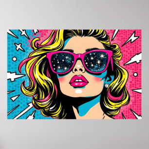 Affiche Pop Art rose et bleu électrique - 80s rétro