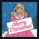 Affiche Pop art rose Joyeux Noël retro fille<br><div class="desc">Pop art rose Joyeux Noël retro fille</div>