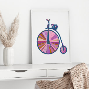 Affiche Pop Art vieux mode Unicycle Motif en rose