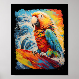Affiche Pop Art Vintage Oiseau de compagnie Perroquet Surf