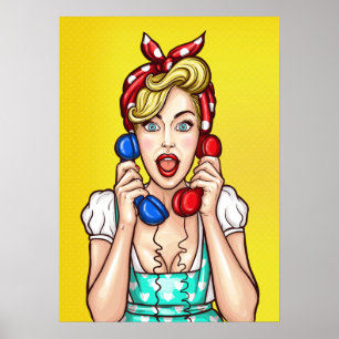 Affiche Pop Art Woman sur deux téléphones