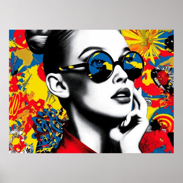 Affiche Pop art woman with sunglasses (Devant)