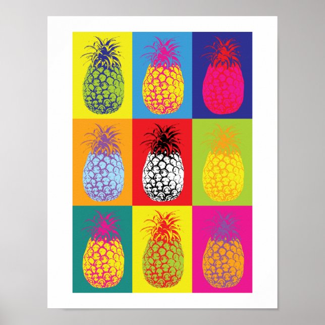 Affiche Pop d'ananas rétro Bright Cuisine Alimentation Imp (Devant)