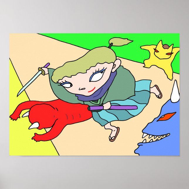 Affiche Pop Samouraï et Démons Colorés. (Devant)
