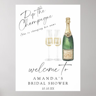 Affiche Pop the champagne Bienvenue fête de la douche de l