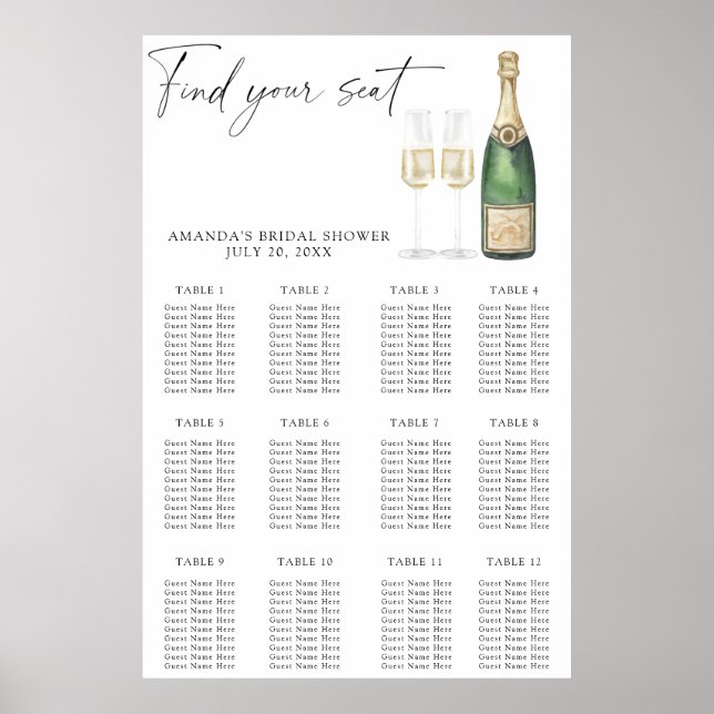Affiche Pop the champagne bridal shower chart (Devant)