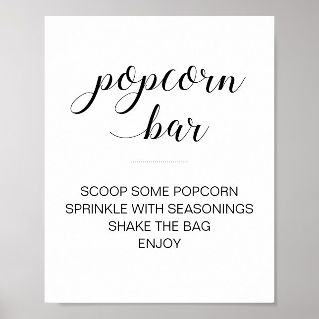 Affiche Popcorn Bar Elegant noir blanc Mariage Script (Devant)
