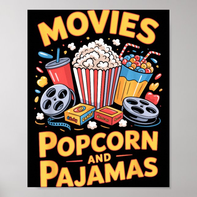 Affiche Popcorn de cinéma et pyjamas nourriture de film nu (Devant)