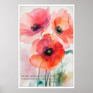 Affiche Poppies d'aquarelle rouge avec citation Keats