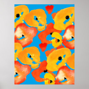 Affiche Poppies grande fleur art rouge orange