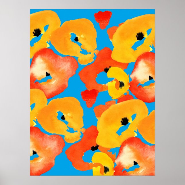 Affiche Poppies grande fleur art rouge orange (Devant)