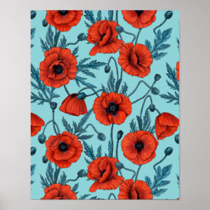 Affiche Poppies, rouge et bleu sur le bleu de la piscine