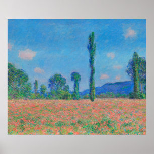 Affiche Poppies rouges Ciel bleu par Monet - Champ de pavo