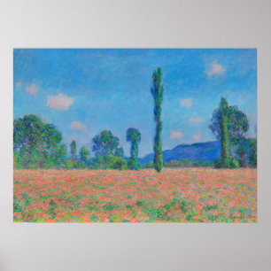 Affiche Poppies rouges Ciel bleu par Monet - Champ de pavo