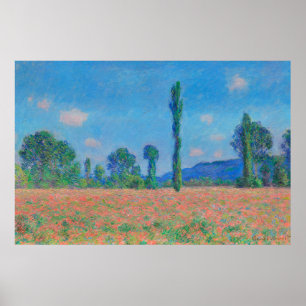 Affiche Poppies rouges Ciel bleu par Monet - Champ de pavo