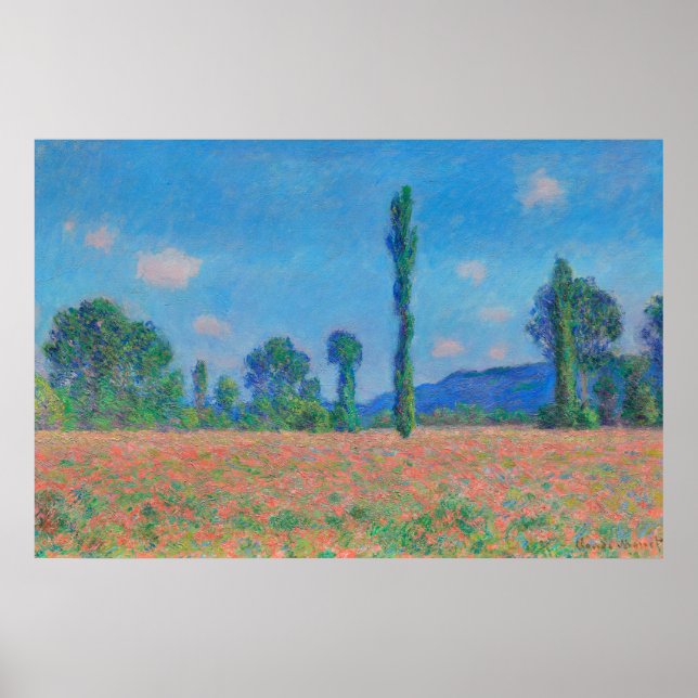 Affiche Poppies rouges Ciel bleu par Monet - Champ de pavo (Devant)
