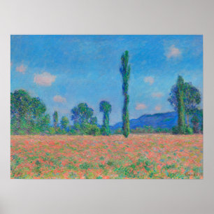 Affiche Poppies rouges Ciel bleu par Monet - Champ de pavo