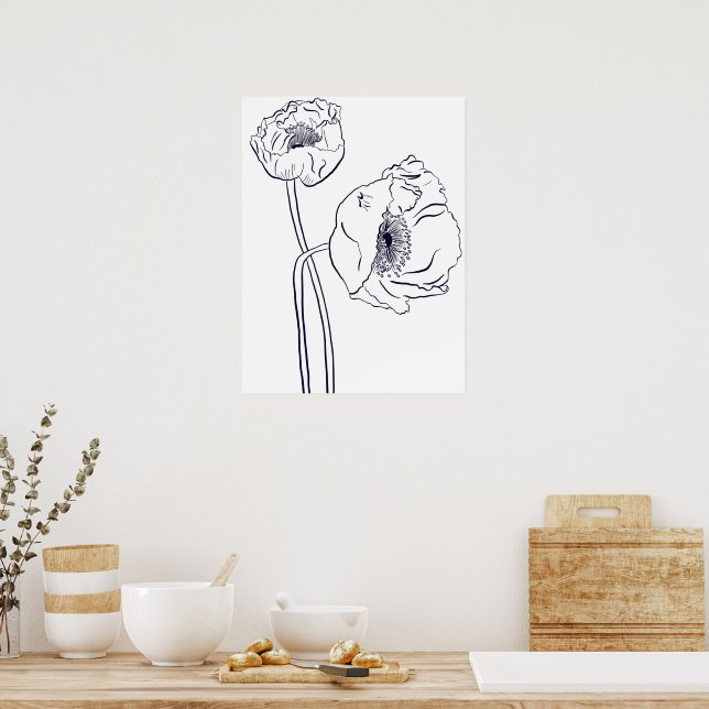 Affiche Poppy Botanical Line Art (Cuisine)