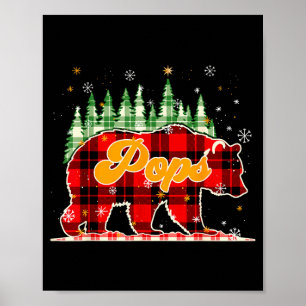 Affiche Pops Bear Noël carreaux rouges et noirs Famille ap