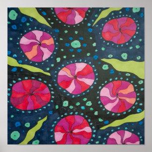 Affiche Pops cosmiques roses et bleues