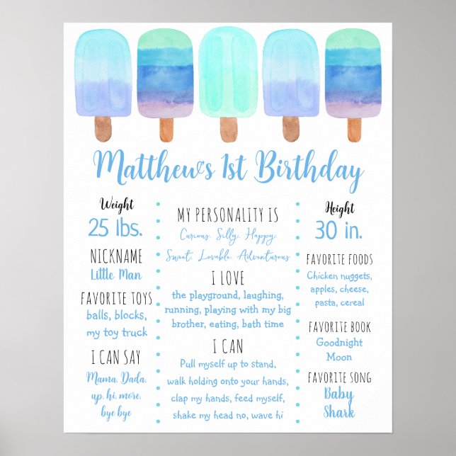 Affiche Popsicle Blue Boy Premier anniversaire Jalon (Devant)