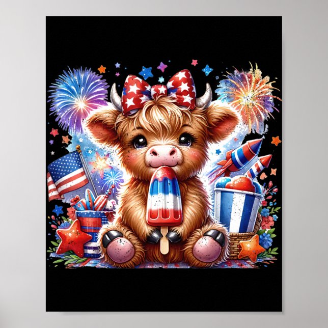 Affiche Popsicle de feu d'artifice de vache du 4 juillet É (Devant)
