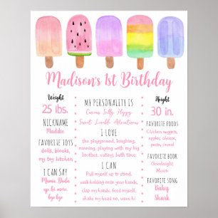 Affiche Popsicle Rose Girl Premier anniversaire Jalon