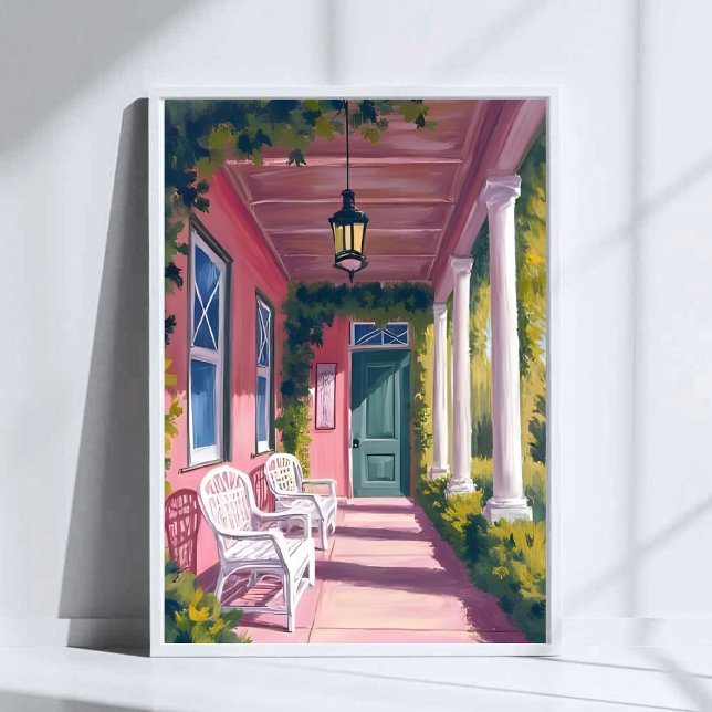 Affiche Porche rose | Deck botanique Fleurs aquarelle (Créateur téléchargé)