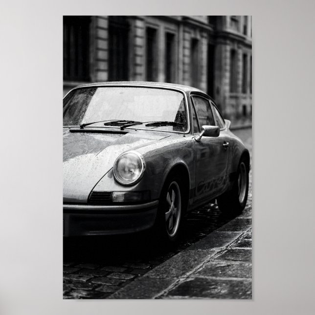 Affiche Porsche 911 Classique rue pluvieuse (Devant)