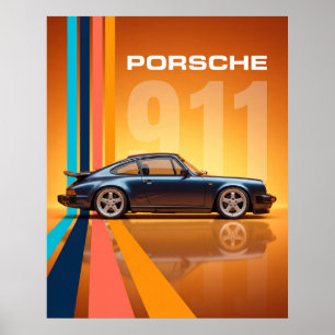 Affiche Porsche 911 Rétro Rayures Colorées