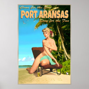 Affiche Port Aransas Mustang Island Texas Voyage Rétro