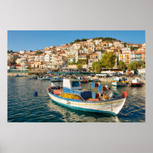 Affiche Port avec bateaux de pêche à Plomari, Lesvos, Grèc