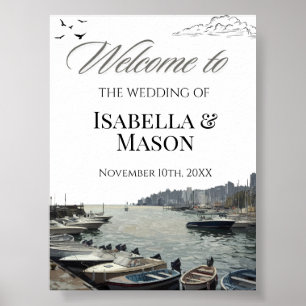 Affiche Port côtier Bienvenue Mariage Pastel Nautical