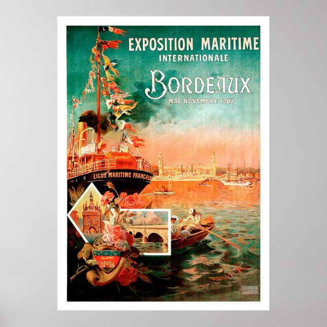 Affiche Port de Bordeaux, France, bateau touristique, vint (Devant)